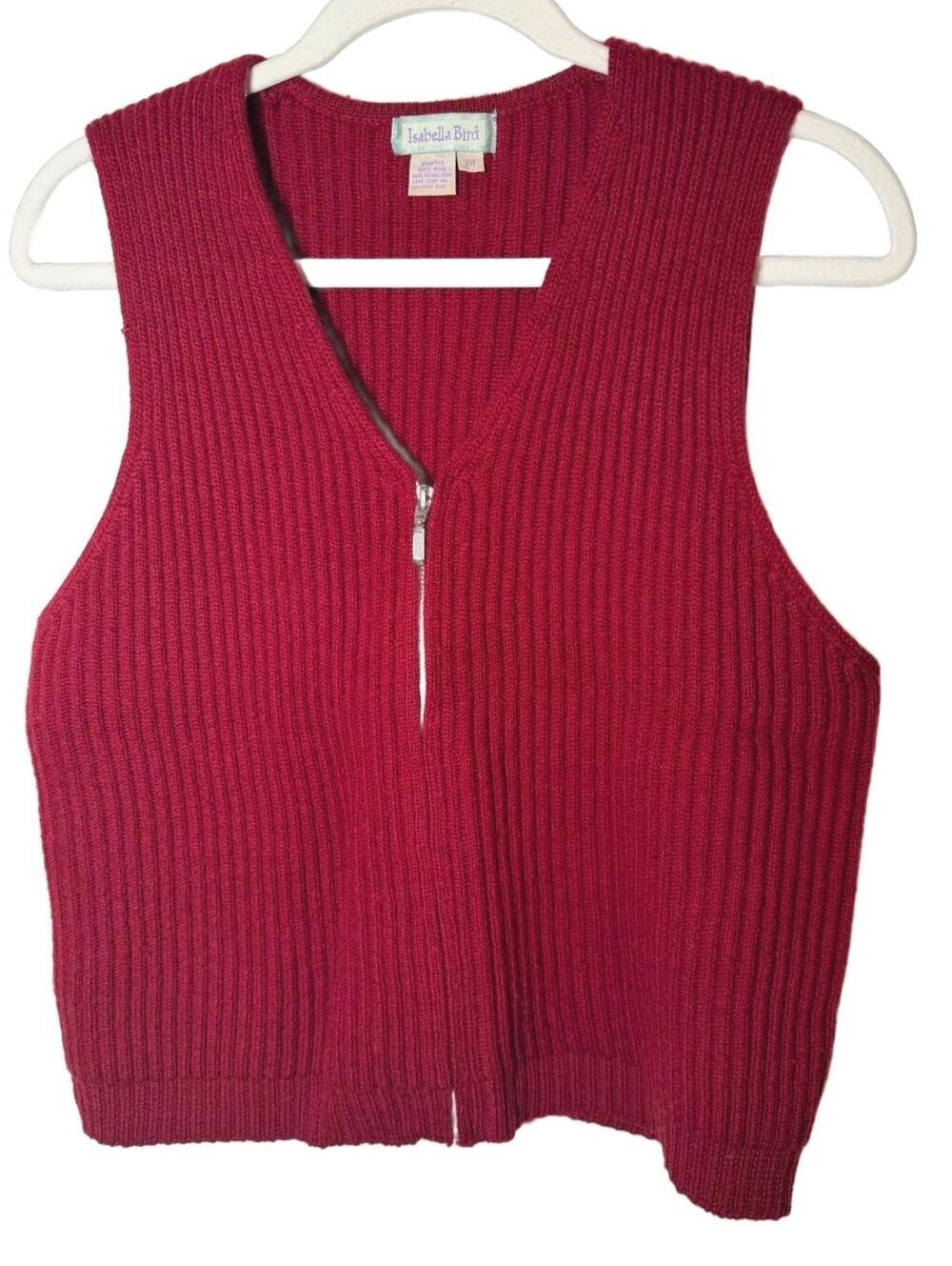 VTG 90s Y2k Red Ribbed Knit Zip Front Sweater Vest V-Neck Medium Isabella Bird